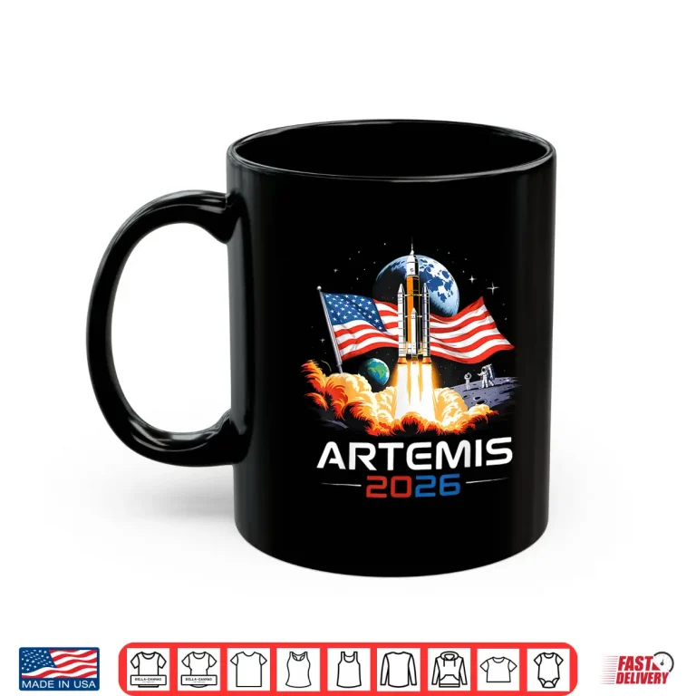 Mug Artemis II 2026 US Flag Rocket Launch Space Exploration Shirt