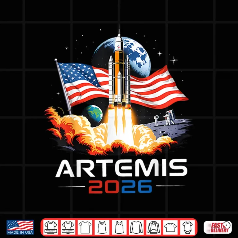 Design Artemis II 2026 US Flag Rocket Launch Space Exploration Shirt