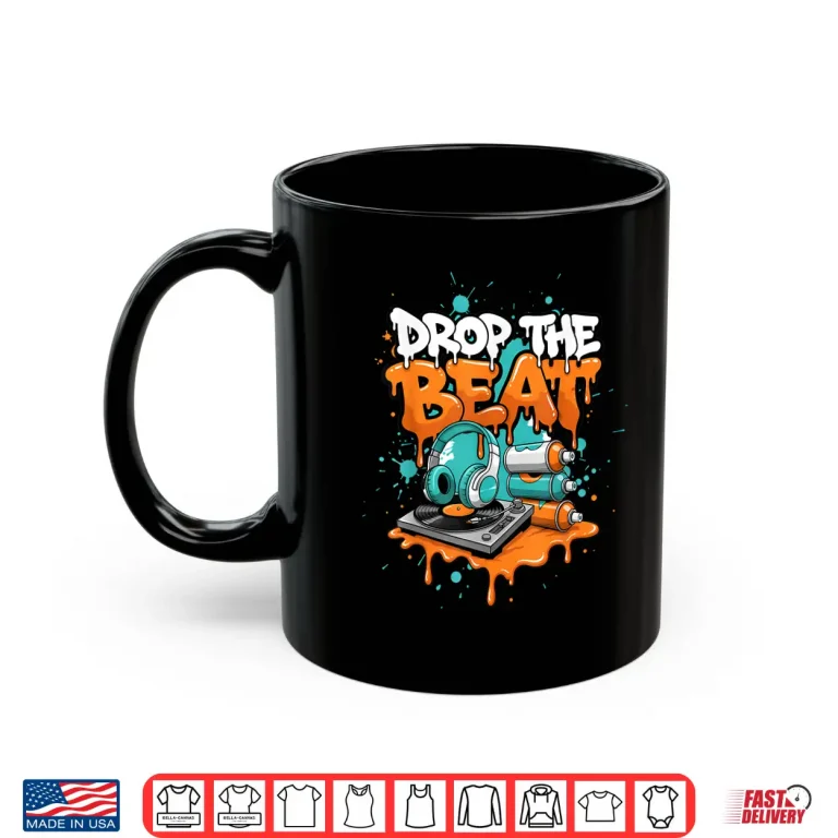 Mug Drop The Beat Street Art DJ Headphones Turntable Vinyl Shirt