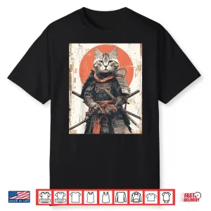 Japanese Ninja Cat Samurai Warrior Anime Ukiyo Kitty Shirt