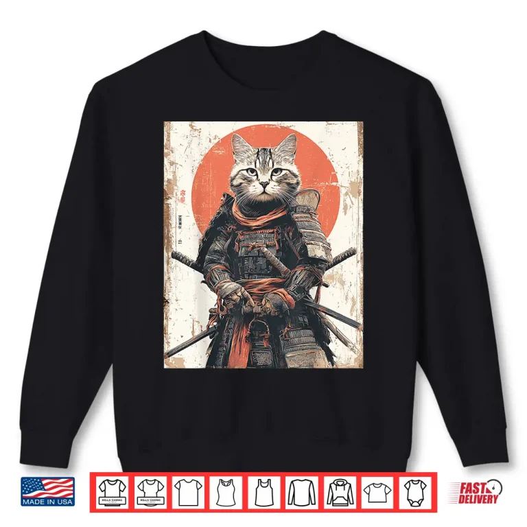 Sweatshirt Japanese Ninja Cat Samurai Warrior Anime Ukiyo Kitty Shirt