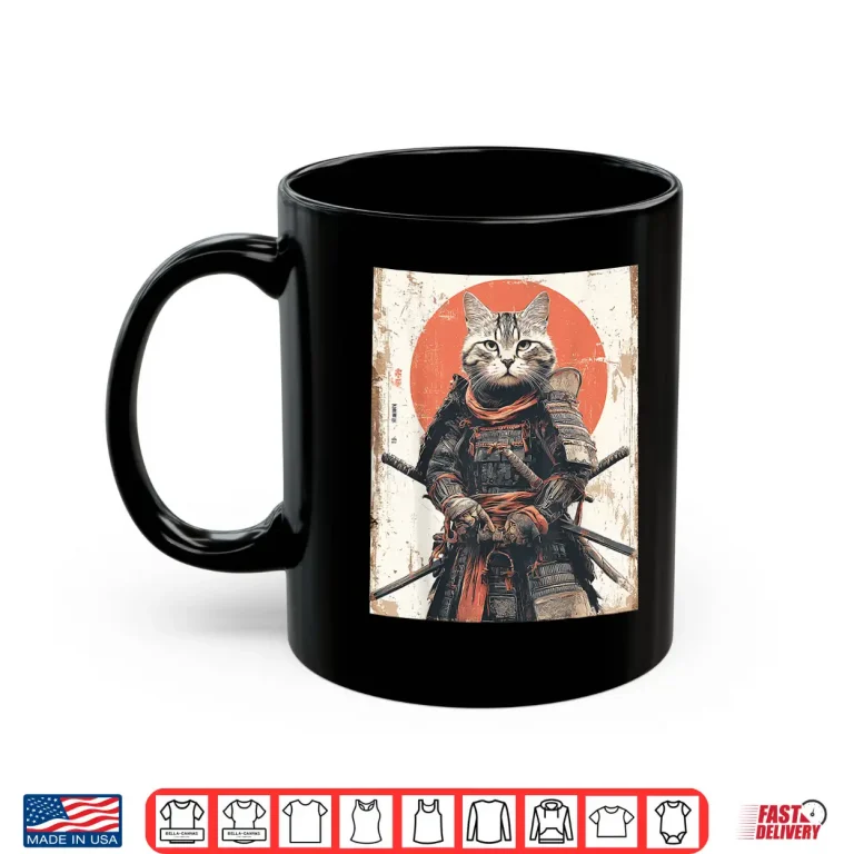 Mug Japanese Ninja Cat Samurai Warrior Anime Ukiyo Kitty Shirt