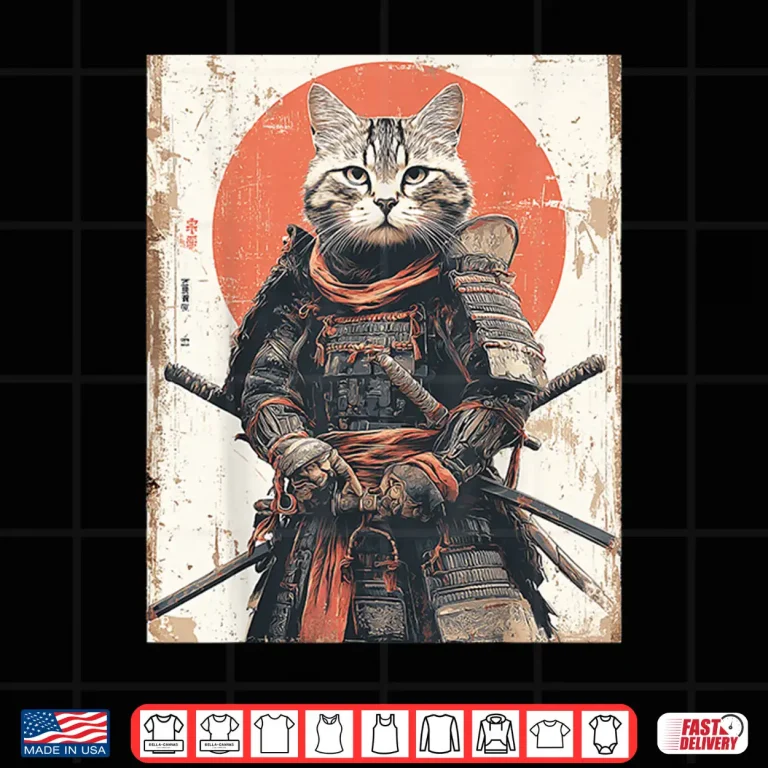 Design Japanese Ninja Cat Samurai Warrior Anime Ukiyo Kitty Shirt
