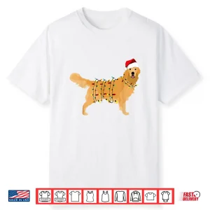 Dog Golden Retriever Santa Christmas Xmas Lights Pajamas Shirt