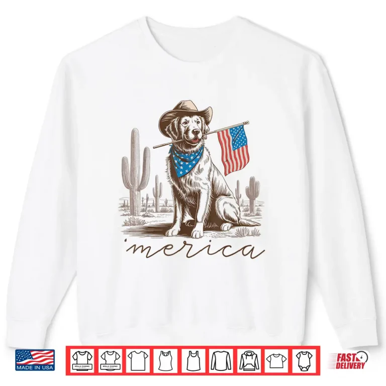Sweatshirt Golden Retriever 4th Of July Cowboy Independence US Flag Shirt