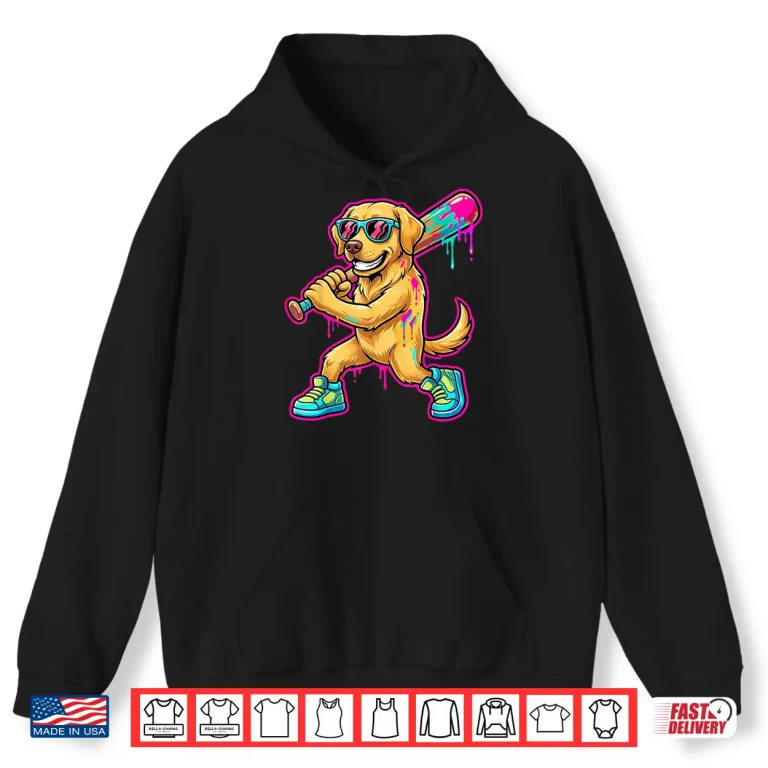 Hoodie Golden Retriever Funny Baseball Drip Ice Cream Boys Kids Shirt