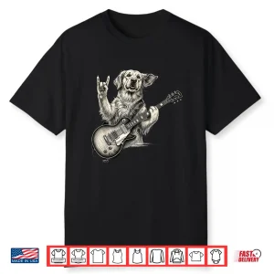 Golden Retriever Playing Guitar Rock Music Dog Mom Dad Shirt