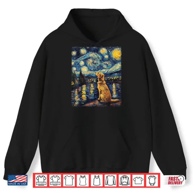 Hoodie Modern Art Painting Van Gogh Starry Night Golden Retriever Shirt
