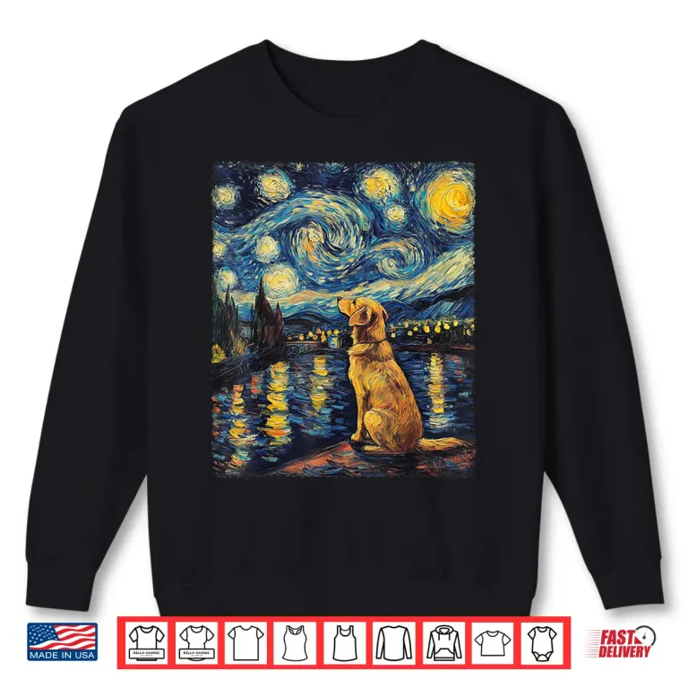 Sweatshirt Modern Art Painting Van Gogh Starry Night Golden Retriever Shirt
