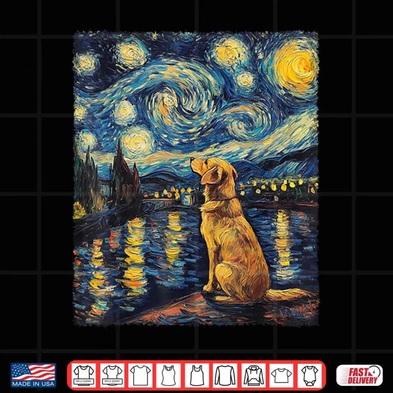 Design Modern Art Painting Van Gogh Starry Night Golden Retriever Shirt