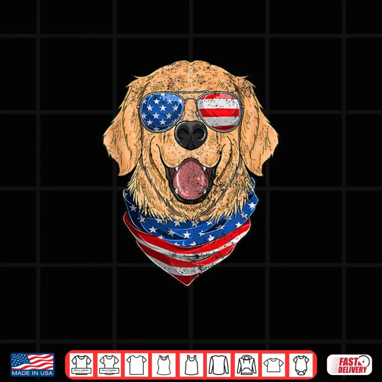 Design American Golden Retriever USA Flag 4th of July Dad Mom Kids Shirt