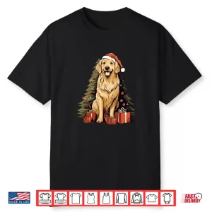 Christmas Tree And Funny Santa Golden Retriever Christmas Shirt