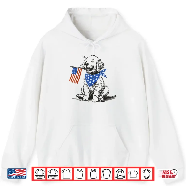 Hoodie Funny Golden Retriever American Flag Bandana 4th Of July Shirt