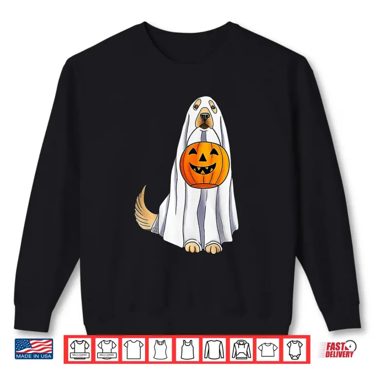 Sweatshirt Funny Halloween Golden Retriever Dog Ghost and Pumpkin Women Shirt