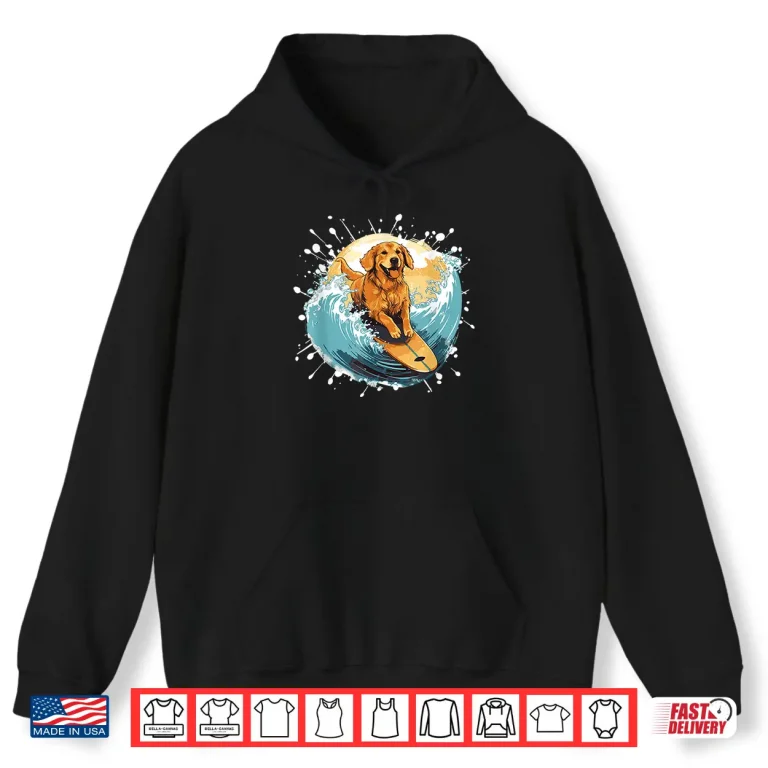 Hoodie Golden Retriever Dog On Surfboard Surfing Shirt