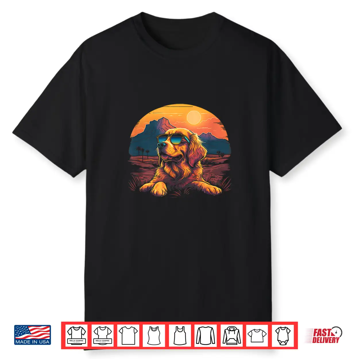 Golden Retriever With Retro Sunset Sunglasses Vintage Gifts Shirt Golden Retriever With Retro Sunset Sunglasses Vintage Gifts Shirt