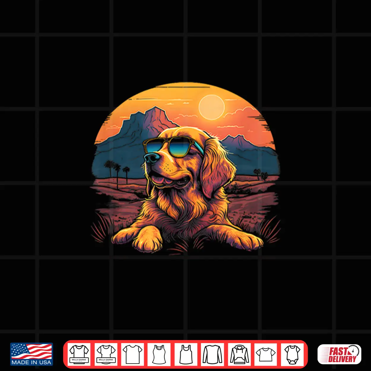 Golden Retriever With Retro Sunset Sunglasses Vintage Gifts Shirt Golden Retriever With Retro Sunset Sunglasses Vintage Gifts Shirt