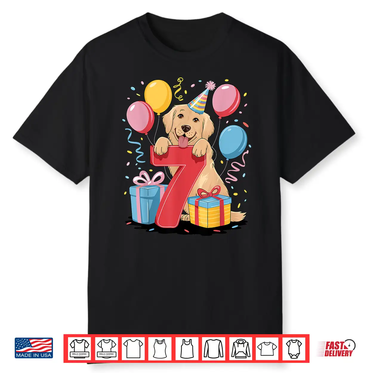 7Th Birthday Boy Girl 7 Years Old Seven Golden Retriever Shirt 7Th Birthday Boy Girl 7 Years Old Seven Golden Retriever Shirt