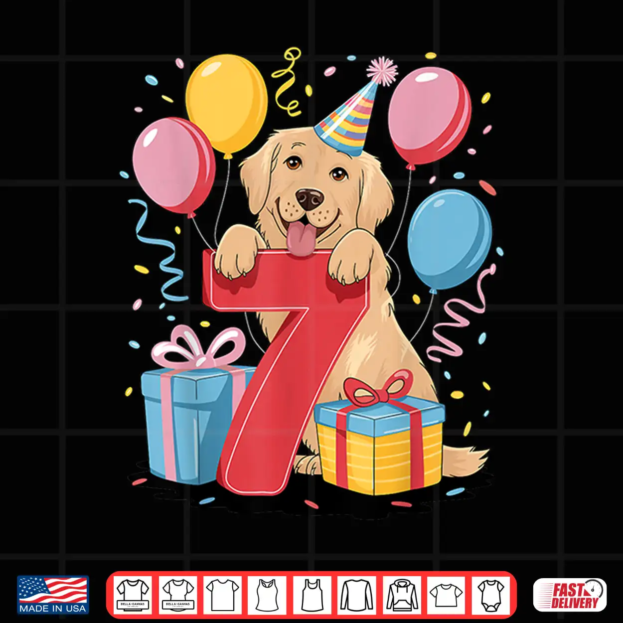 7Th Birthday Boy Girl 7 Years Old Seven Golden Retriever Shirt 7Th Birthday Boy Girl 7 Years Old Seven Golden Retriever Shirt
