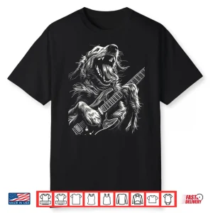 Golden Retriever Dog Playing Electric Guitar Rock Dog Dad Men Women Kids Shirt