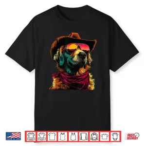 Golden Retriever With Sunglasses Cowboy Dog Sunset Western Shirt