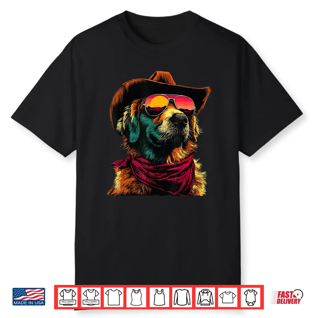 Golden Retriever With Sunglasses Cowboy Dog Sunset Western Shirt Golden Retriever With Sunglasses Cowboy Dog Sunset Western Shirt