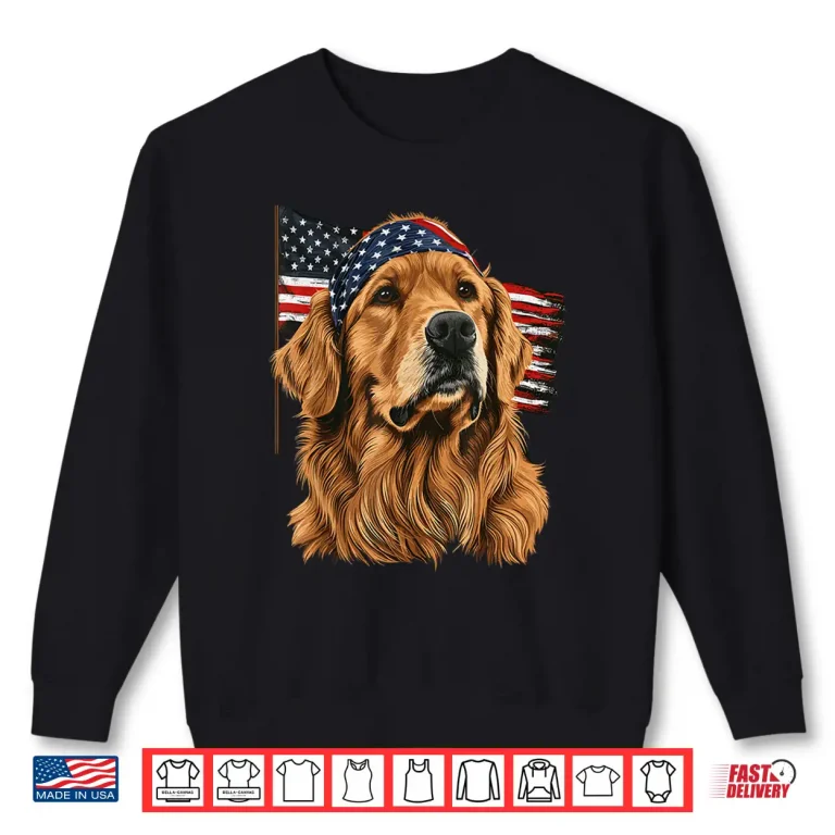Sweatshirt Golden Retriever Patriotic 4th Of July USA American Flag Shirt
