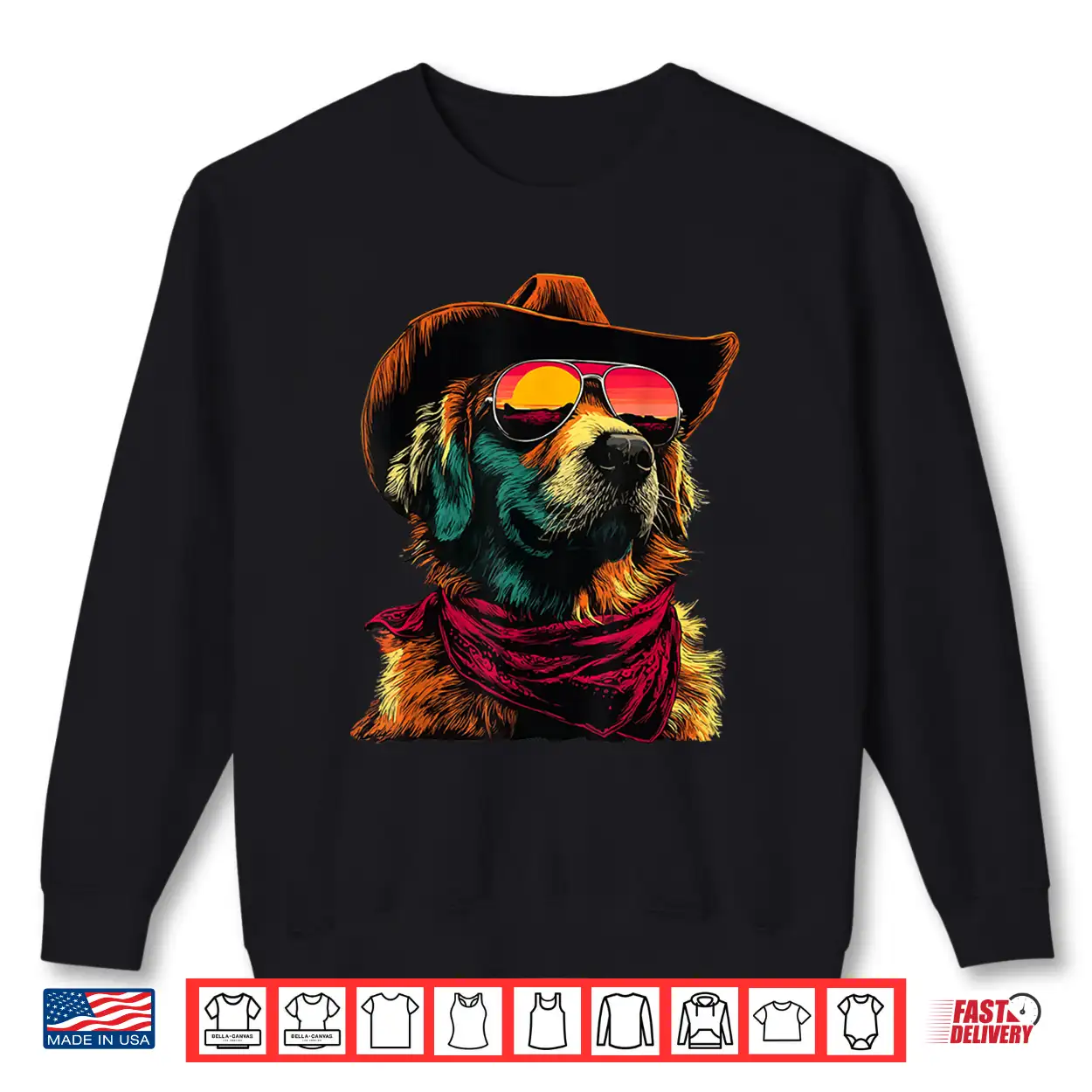 Golden Retriever With Sunglasses Cowboy Dog Sunset Western Shirt Golden Retriever With Sunglasses Cowboy Dog Sunset Western Shirt