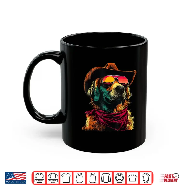 Golden Retriever With Sunglasses Cowboy Dog Sunset Western Shirt 3 Mug Golden Retriever with Sunglasses Cowboy Dog Sunset Western Shirt