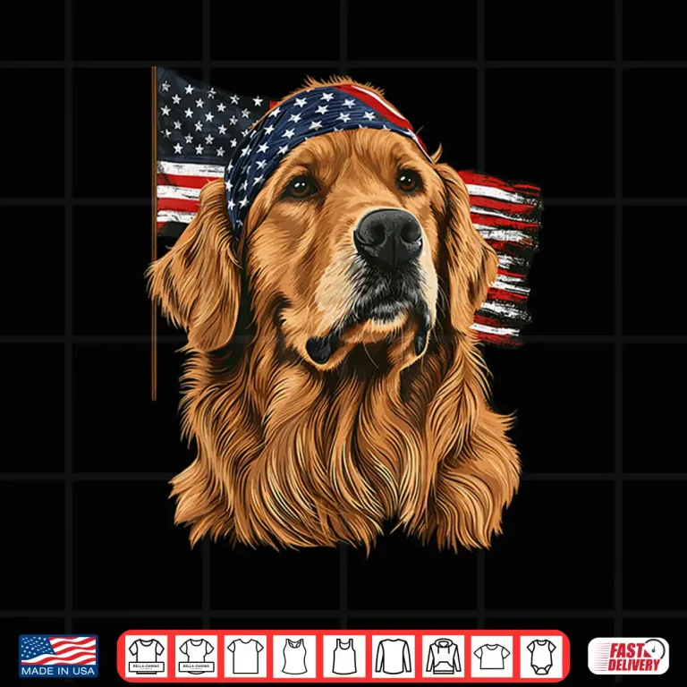 Design Golden Retriever Patriotic 4th Of July USA American Flag Shirt