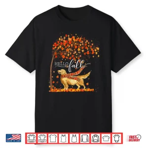 Hello Fall Tree Thanksgiving Dog Lover Golden Retriever Shirt