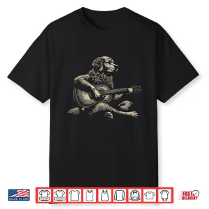 Vintage Golden Retriever Playing Acoustic Guitar Music Lover Shirt