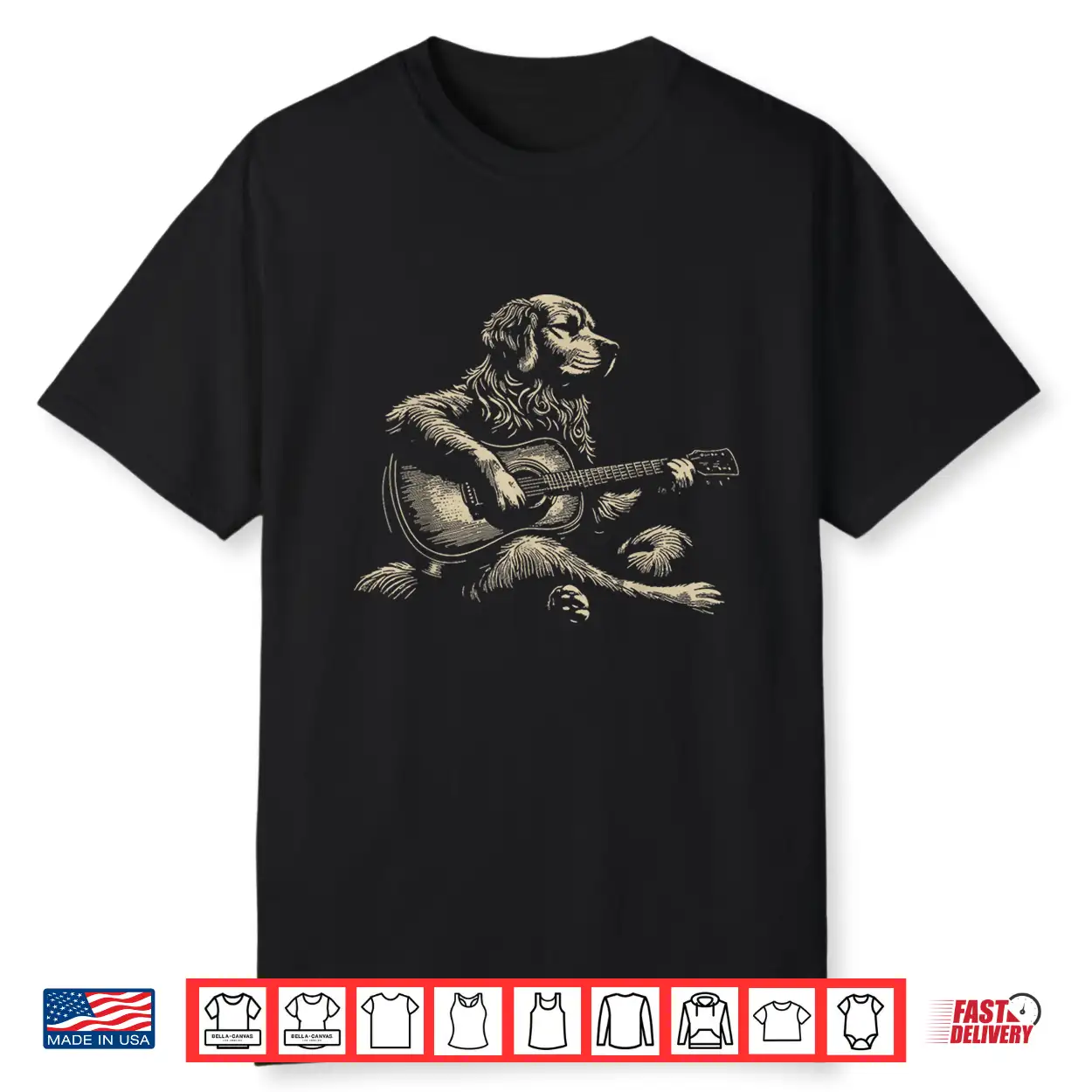 Vintage Golden Retriever Playing Acoustic Guitar Music Lover Shirt Vintage Golden Retriever Playing Acoustic Guitar Music Lover Shirt