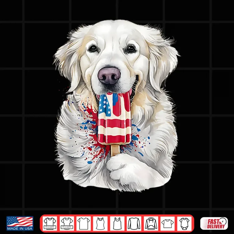 Design 4th of July White English Cream Golden Retriever Popsicle Shirt