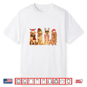 Golden Retriever Christmas Lights Santa Hat Xmas Dog Lovers Shirt