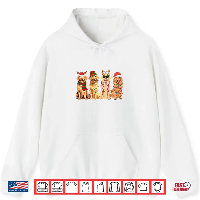 Hoodie Golden Retriever Christmas Lights Santa Hat Xmas Dog Lovers Shirt