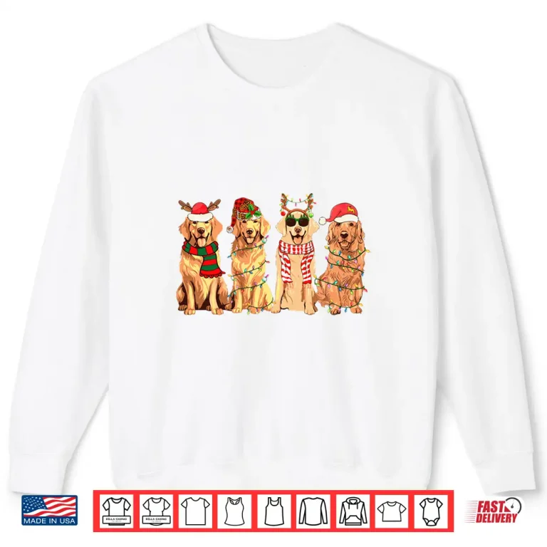 Sweatshirt Golden Retriever Christmas Lights Santa Hat Xmas Dog Lovers Shirt