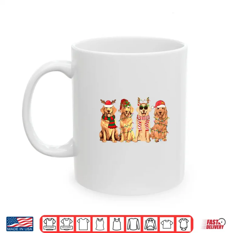 Mug Golden Retriever Christmas Lights Santa Hat Xmas Dog Lovers Shirt