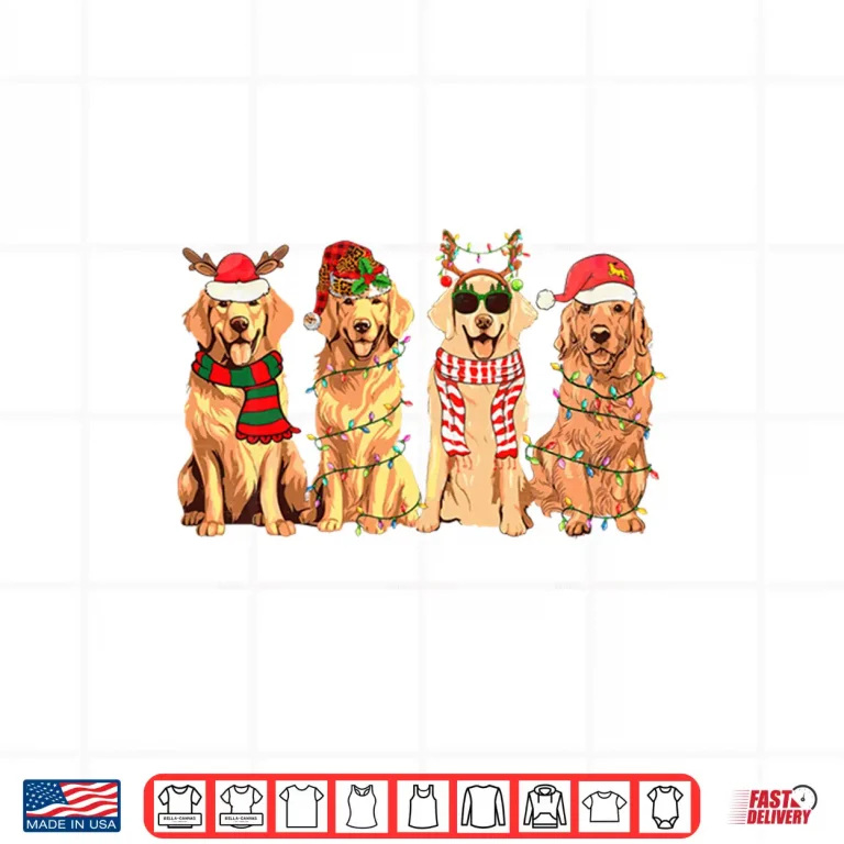 Design Golden Retriever Christmas Lights Santa Hat Xmas Dog Lovers Shirt