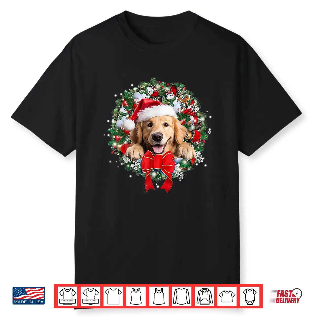 Golden Retriever Christmas Wreath Decoration Xmas Pajamas Shirt Golden Retriever Christmas Wreath Decoration Xmas Pajamas Shirt