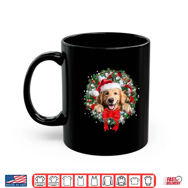 Golden Retriever Christmas Wreath Decoration Xmas Pajamas Shirt 3 Mug Golden Retriever Christmas Wreath Decoration Xmas Pajamas Shirt