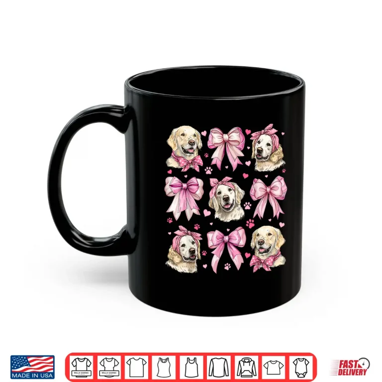 Mug Golden Retriever Dog Mom Girl Coquette Bow Pink Shirt