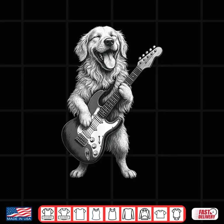 Design Golden Retriever Playing Guitar Funny Dog Lover Shirt