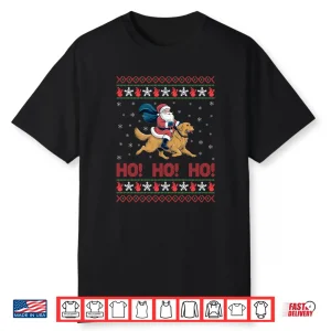 Ho Ho Ho Santa Riding Golden Retriever Dog Ugly Xmas Sweater Shirt