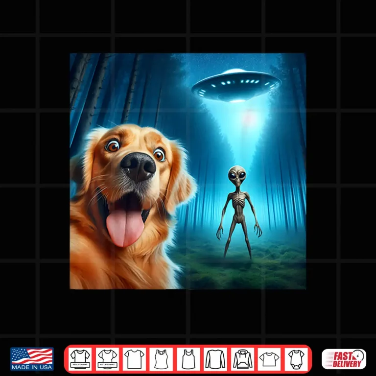 Design Golden retriever Selfie alien UFO funny Shirt