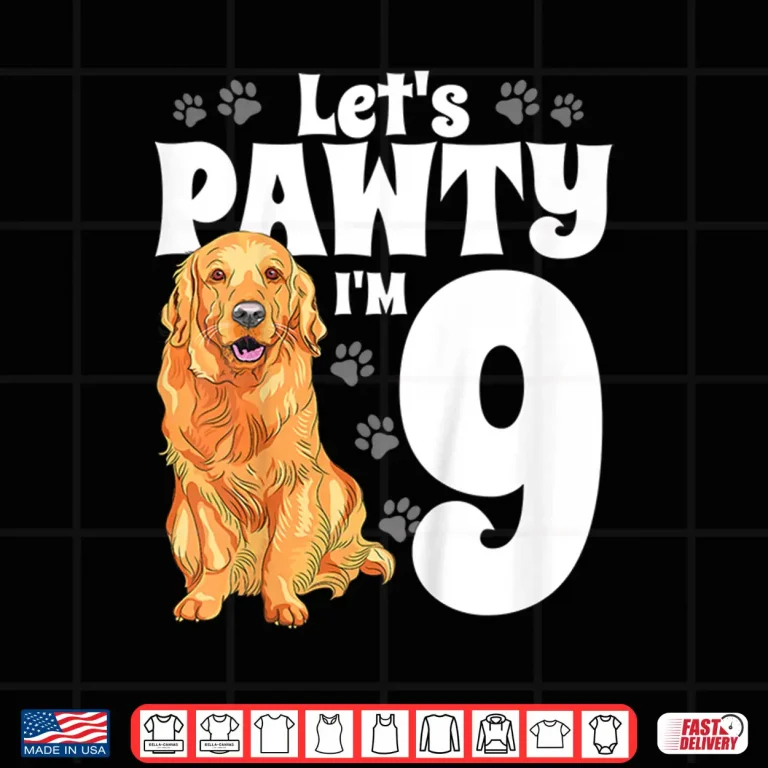 Design Kids 9 Year Old Golden Retriever Dog Birthday Pawty Dogs 9th Gift Shirt