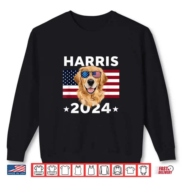 Sweatshirt US Election Kamala Harris 2024 Golden Retriever Dog USA Flag Shirt