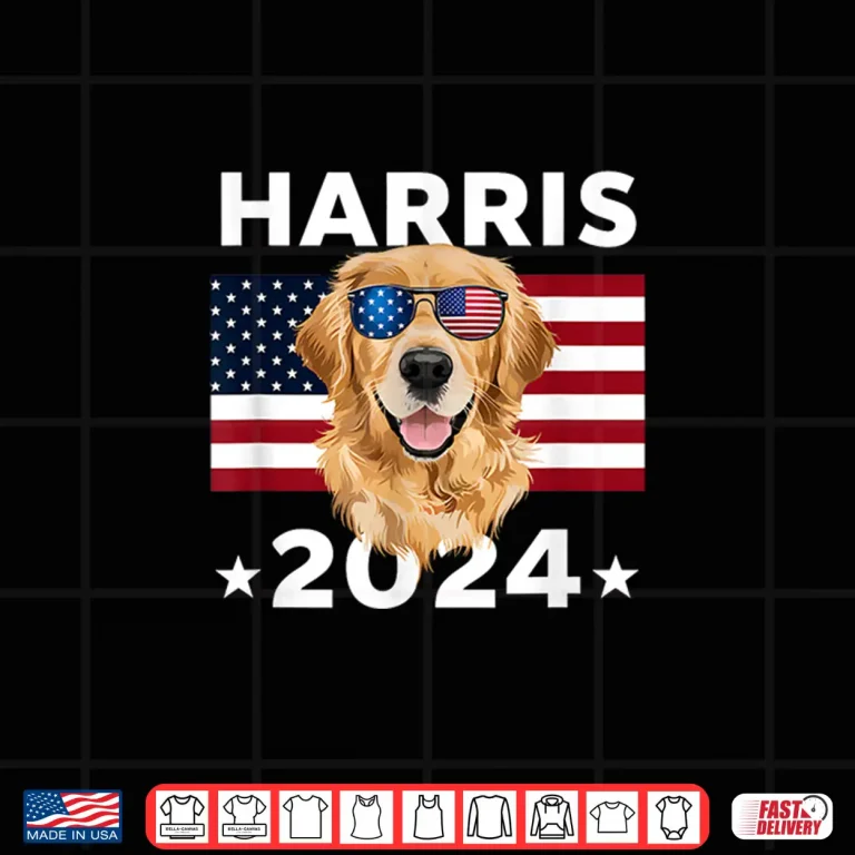 Design US Election Kamala Harris 2024 Golden Retriever Dog USA Flag Shirt