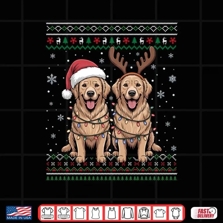 Design Ugly Golden Retriever Dog Santa Matching Christmas Sweater Shirt