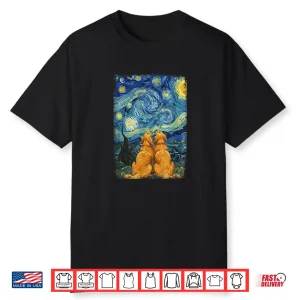 Van Gogh Starry Night Golden Retriever Dogs Romantic Couples Shirt